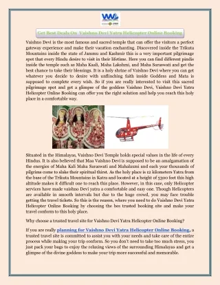 Get Best Deals On  Vaishno Devi Yatra Helicopter Online Booking