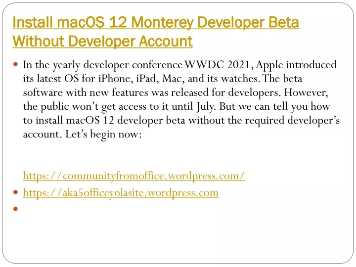 install macos 12 monterey developer beta without developer account