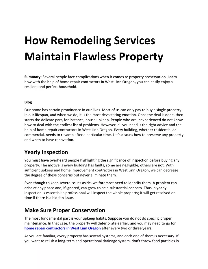 how remodeling services maintain flawless property