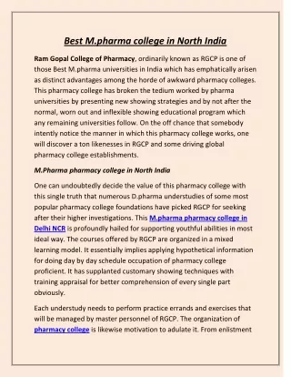 Best M pharma college in North India