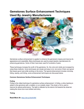 Gemstones Surface Enhancement Techniques Used By Jewelry Manufacturers