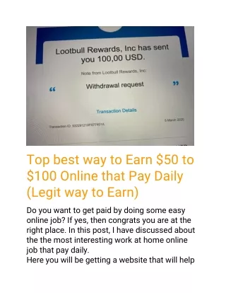 Top best way to Earn $50 to $100 Online that Pay Daily (Legit way to Earn)