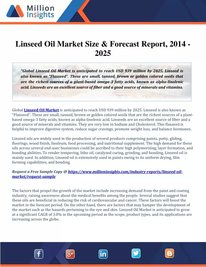 linseed oil market size forecast report 2014 2025