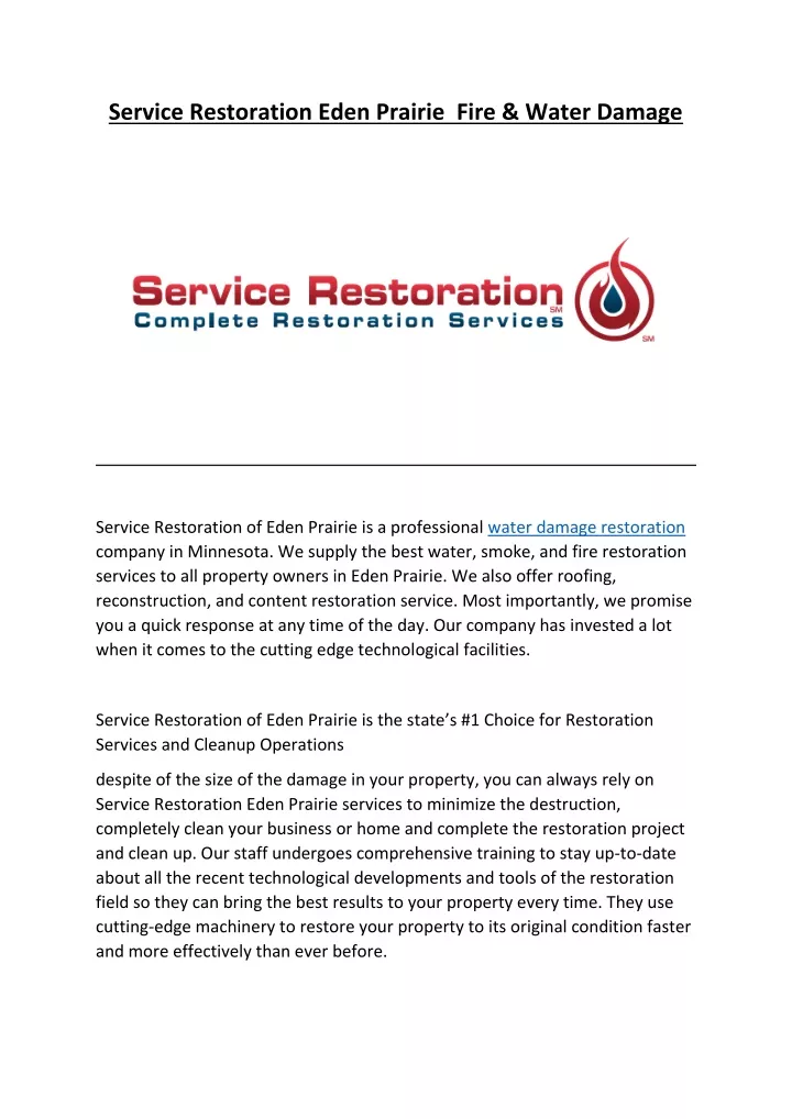 service restoration eden prairie fire water damage
