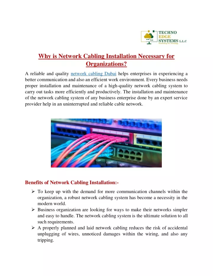 why is network cabling installation necessary