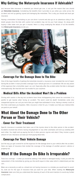 Why Getting the Motorcycle Insurance If Advisable