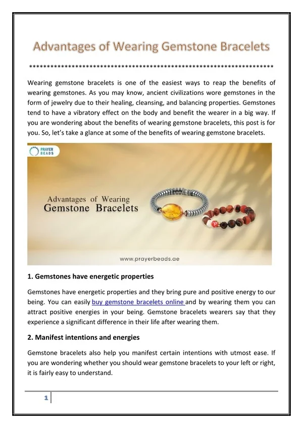 Advantages of Wearing Gemstone Bracelets