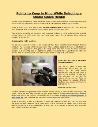 Points to Keep in Mind While Selecting a Studio Space Rental