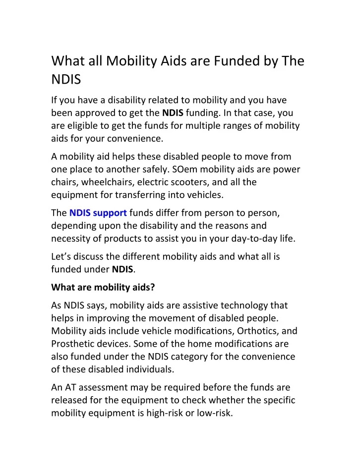 what all mobility aids are funded by the ndis