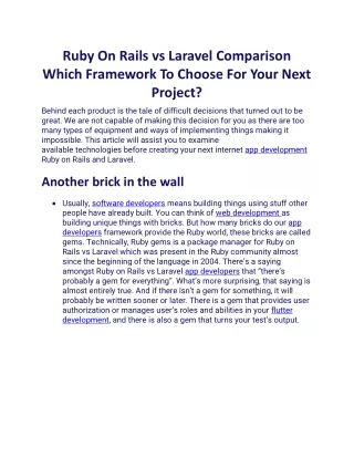 ruby on rails vs laravel comparison which