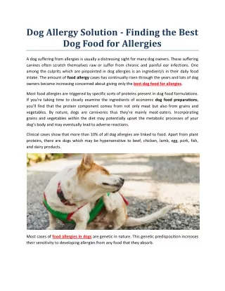 Dog Allergy Solution - Finding the Best Dog Food for Allergies