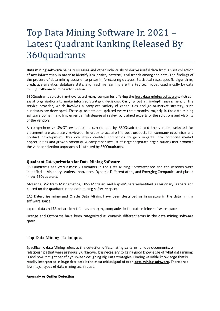 top data mining software in 2021 latest quadrant