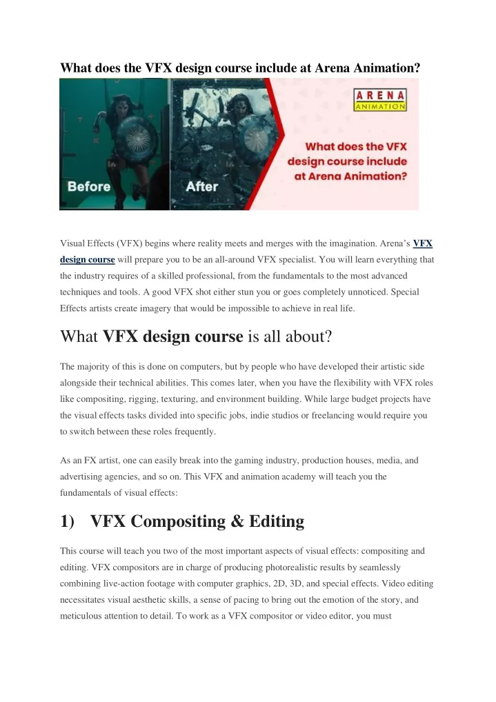 what does the vfx design course include at arena