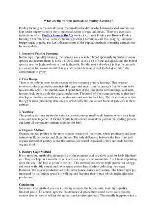 what are the various methods of poultry farming