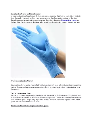 Examination Gloves and their features