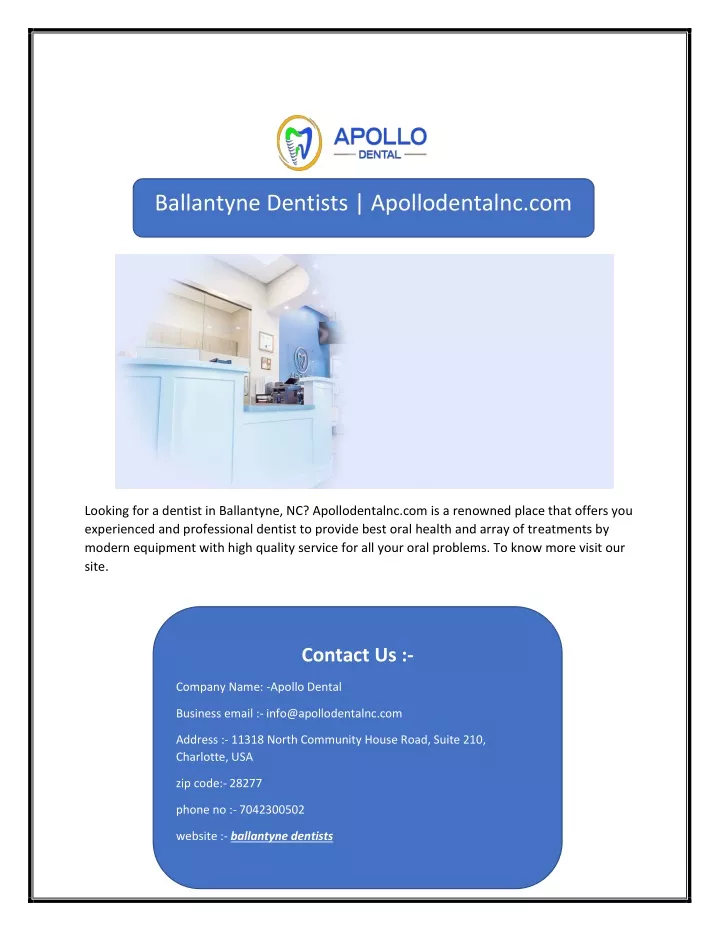 ballantyne dentists apollodentalnc com