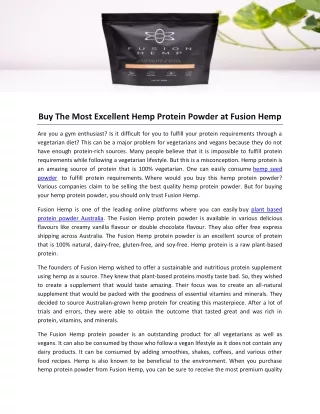 Buy The Most Excellent Hemp Protein Powder at Fusion Hemp