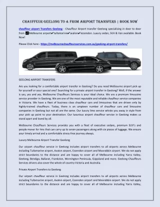 chauffeur geelong to from airport transfers book