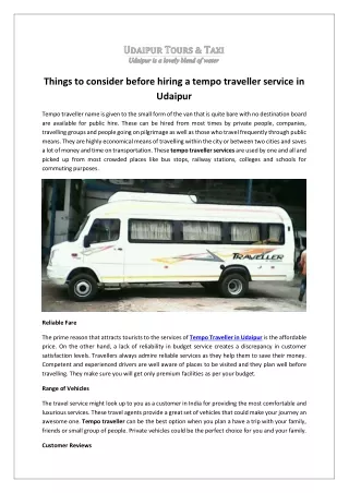 Things to consider before hiring a tempo traveller service in Udaipur
