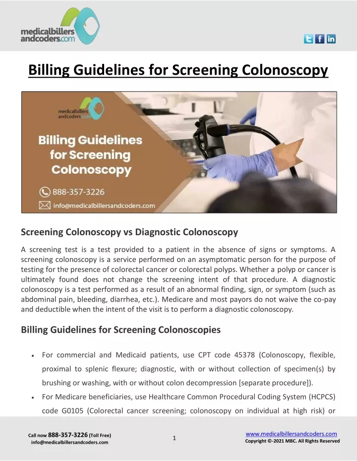 billing guidelines for screening colonoscopy