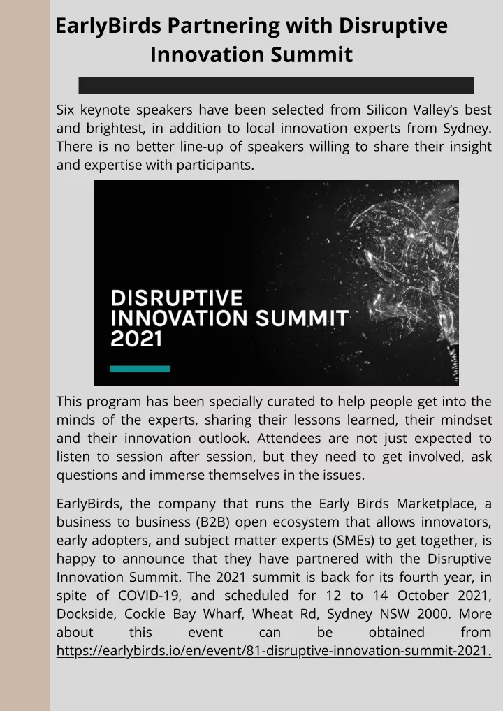 earlybirds partnering with disruptive innovation