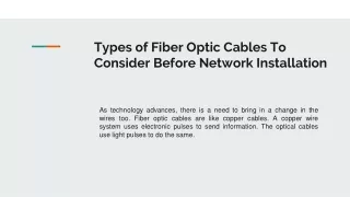 Types of Fiber Optic Cables To Consider Before Network Installation