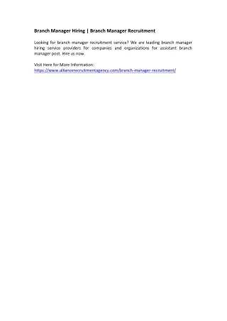 branch manager hiring branch manager recruitment