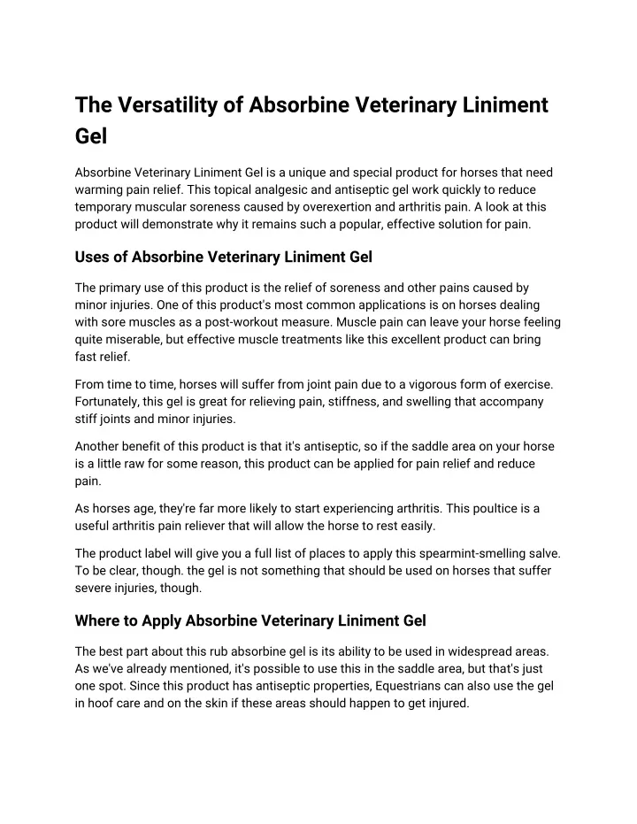the versatility of absorbine veterinary liniment