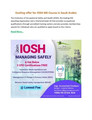 Exciting offer for IOSH MS Course in Saudi Arabia
