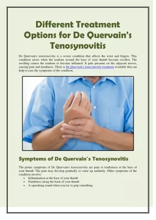 Different Treatment Options for De Quervain's Tenosynovitis
