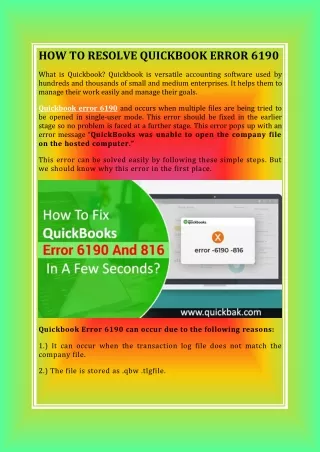 how to resolve quickbook error 6190