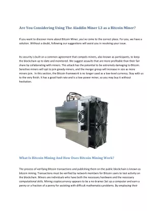 are you considering using the aladdin miner
