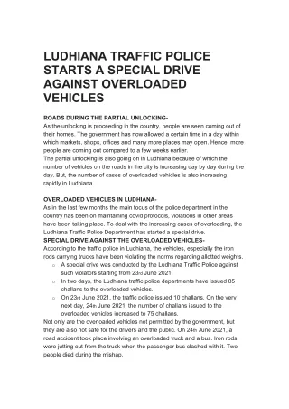 LUDHIANA TRAFFIC POLICE STARTS A SPECIAL DRIVE AGAINST OVERLOADED VEHICLES