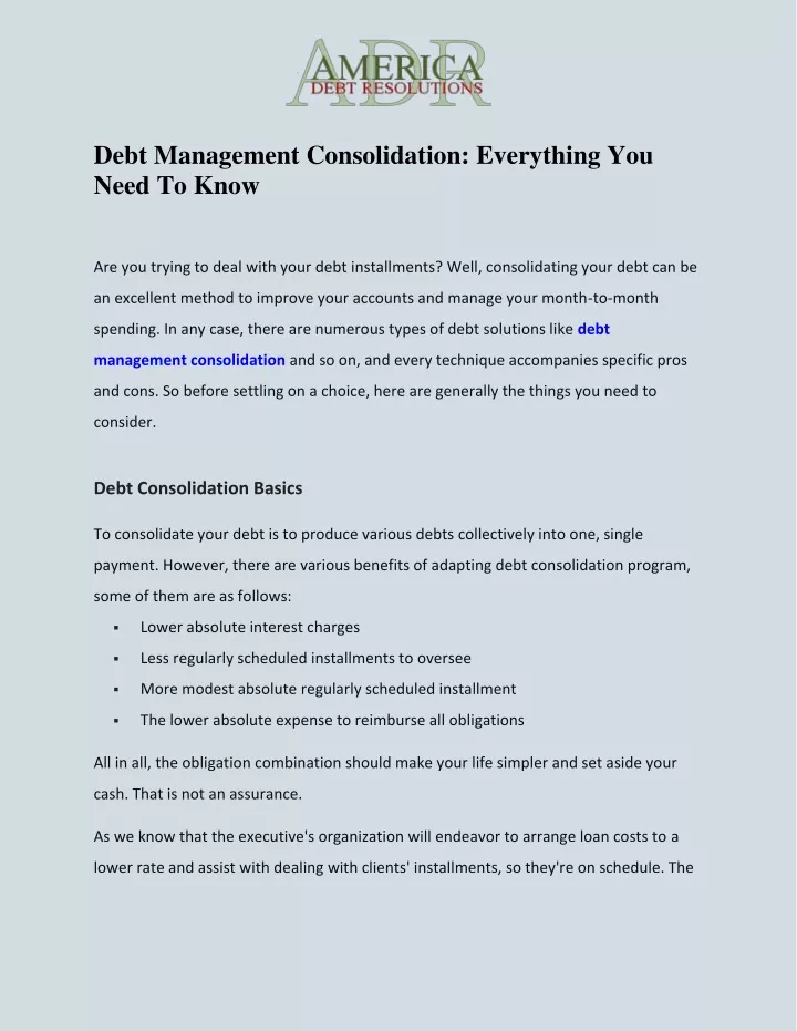 debt management consolidation everything you need