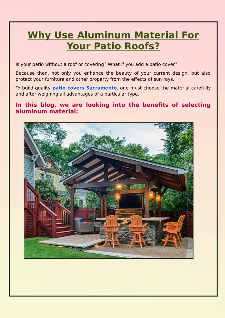 why use aluminum material for your patio roofs