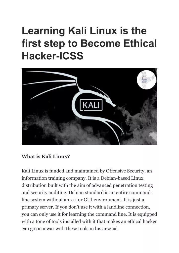 learning kali linux is the first step to become