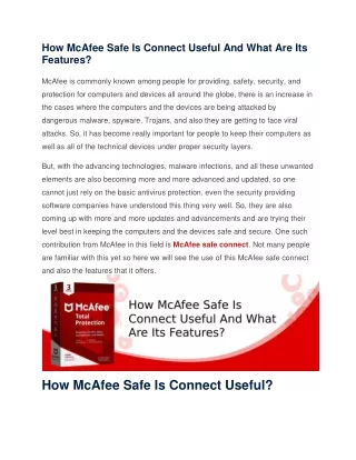 How McAfee Safe Is Connect Useful And What Are Its Features?