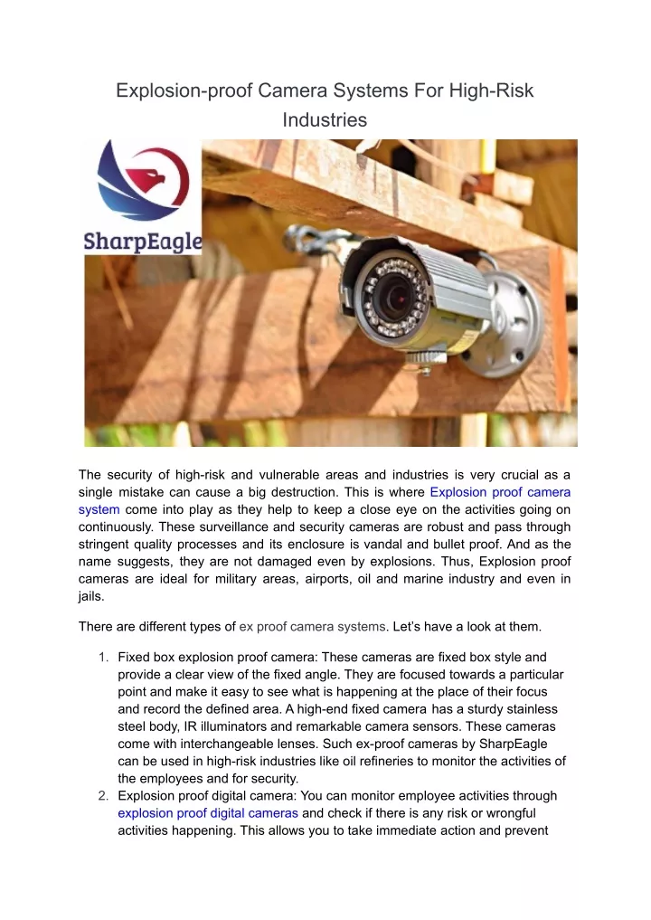 explosion proof camera systems for high risk