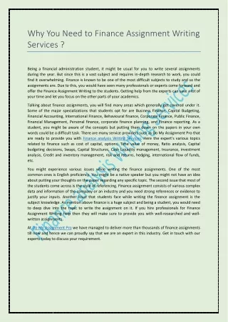 why you need to finance assignment writing