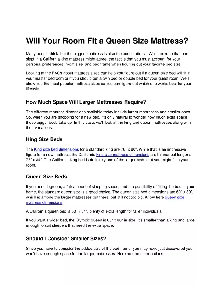 will your room fit a queen size mattress