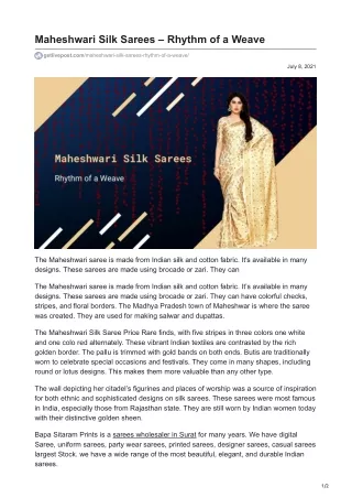 Maheshwari Silk Sarees – Rhythm of a Weave