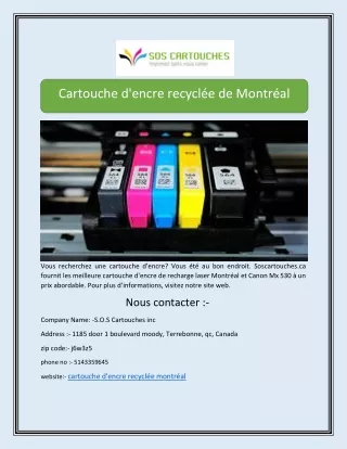 Cartouche d'encre recyclée de Montréal