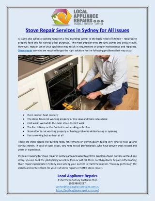 Stove Repair Services in Sydney for All Issues