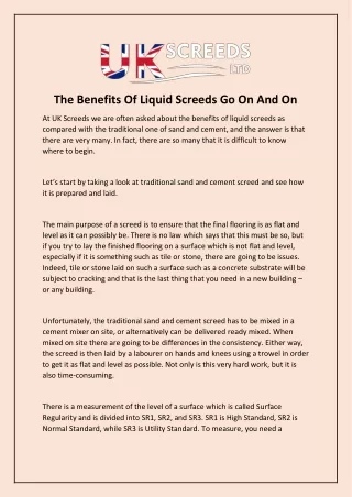 the benefits of liquid screeds go on and on