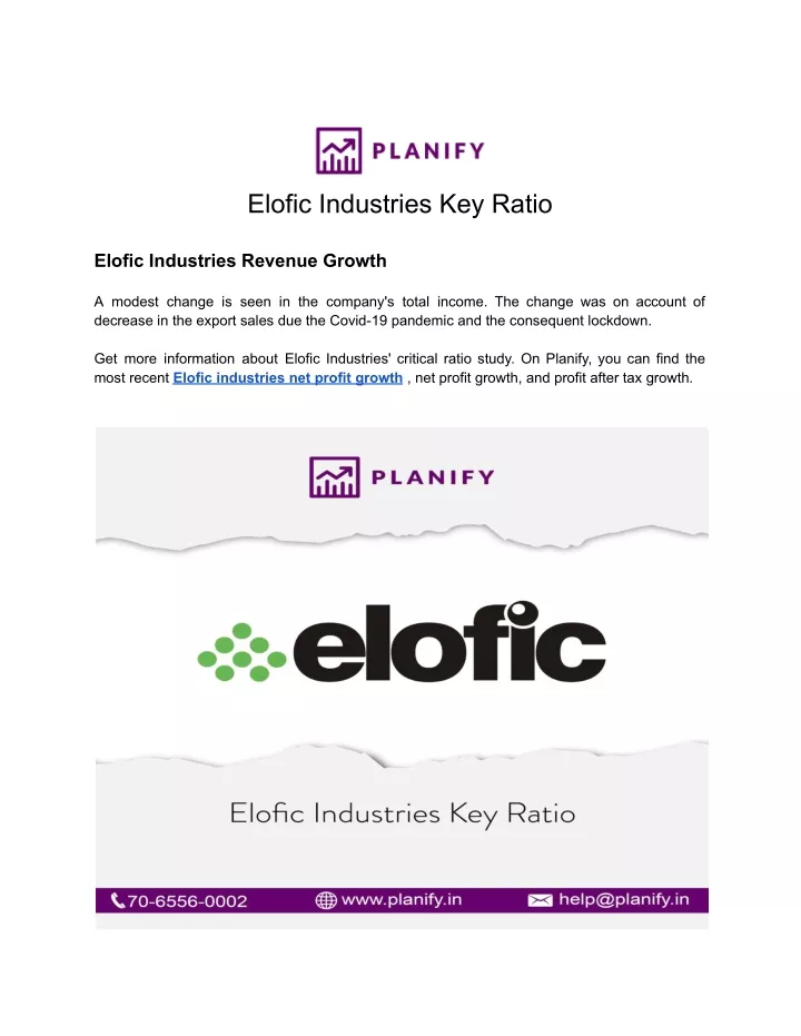 elofic industries key ratio