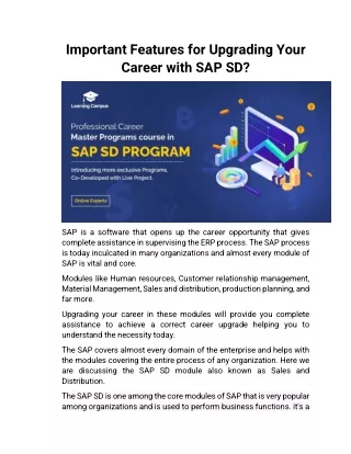Important Features for Upgrading Your Career with SAP SD?
