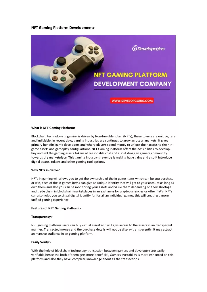 nft gaming platform development