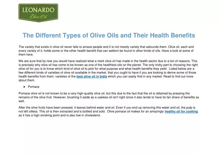 the different types of olive oils and their