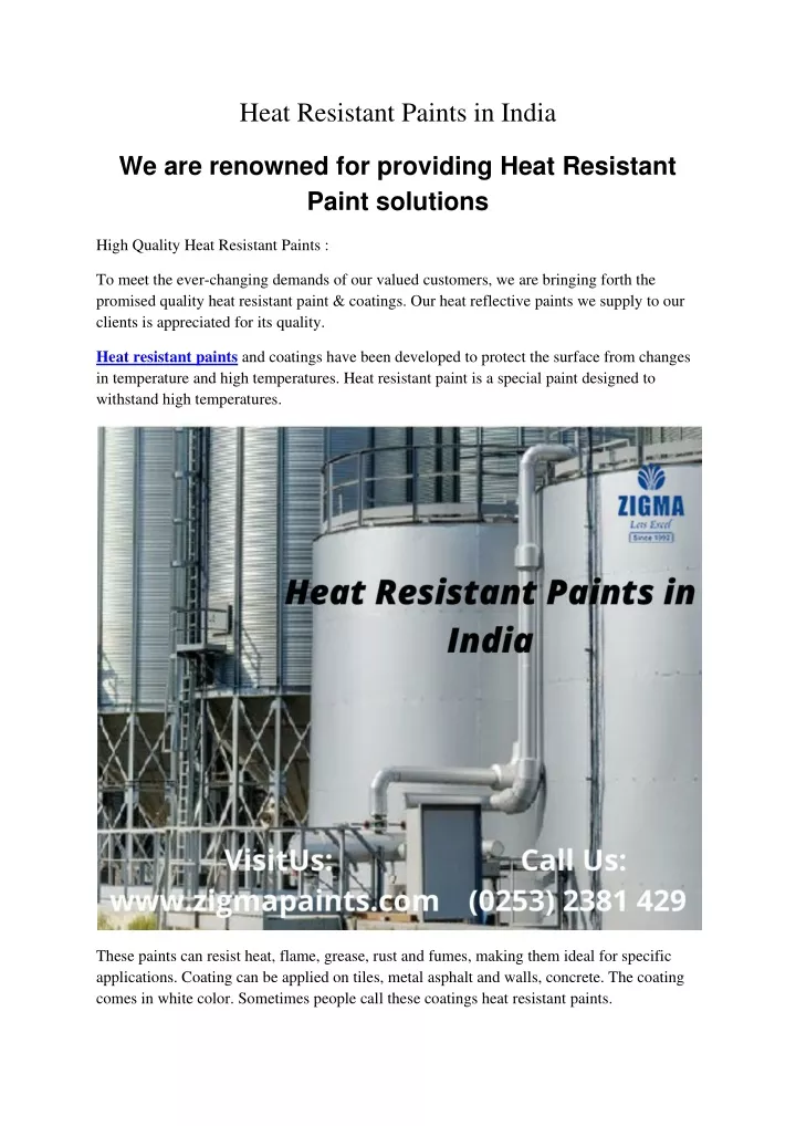 heat resistant paints in india