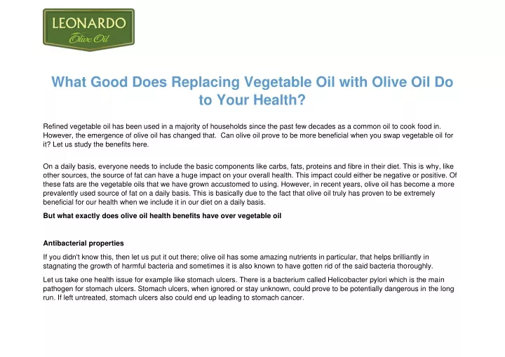 what good does replacing vegetable oil with olive